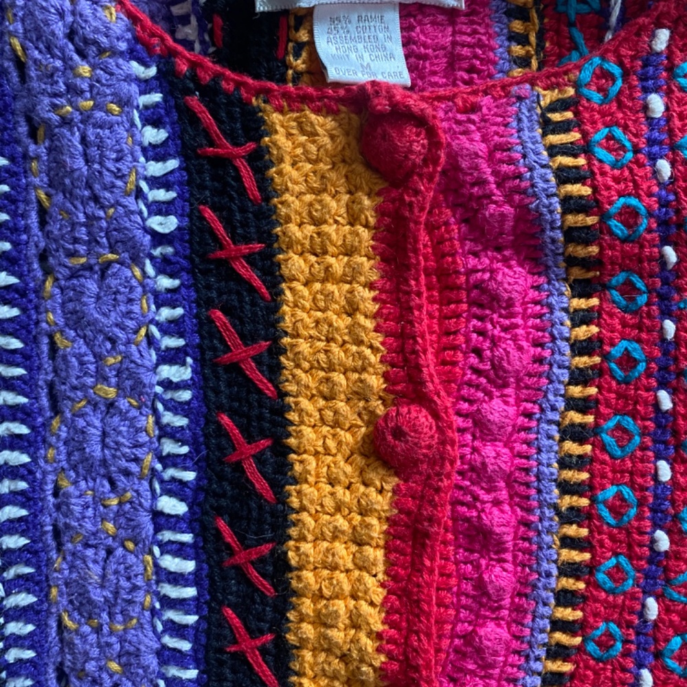Casual Corner Vintage Rainbow Chunky Knit Button Down Sweater size medium - Picture 4 of 5